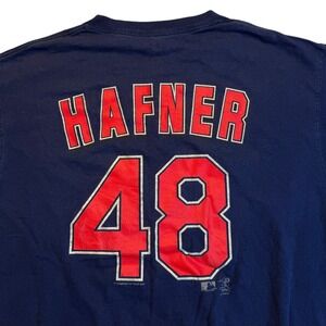 Cleveland Indianas Travis Hafner #48 MLB Graphic T-Shirt Navy Blue Men's